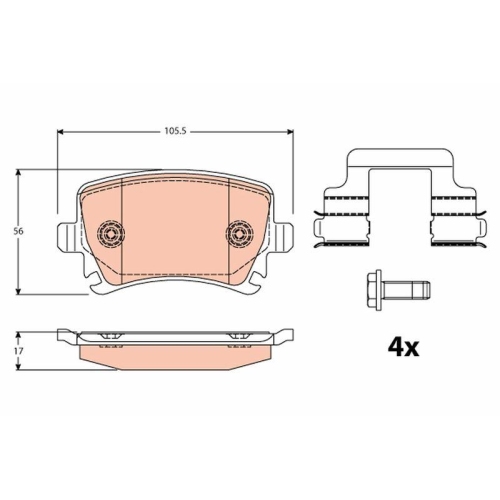 Placute frana Seat Leon Box / Liftback (5f1), Leon St Box / Estate (5f8); Skoda Superb 2 (3t4), Superb 2 Estate (3t5); Vw Eos (1f7, Golf 5 (1k1), Golf 6 (5k1), Scirocco 3 (137, punte Spate, nu este pregatit pentru senzor uzura; TRW
