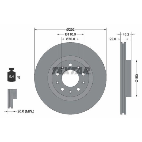 Set disc frana Alfa Romeo 159 (939) 06.05-12.12, 159 Sportwagon (939) 06.05-12.12, Brera (939) 01.06-05.11, Giulia (952) 10.15-, Spider (939) 03.06-03.11, Stelvio (949) 12.16-, Spate, 292X22mm, ventilat, TEXTAR