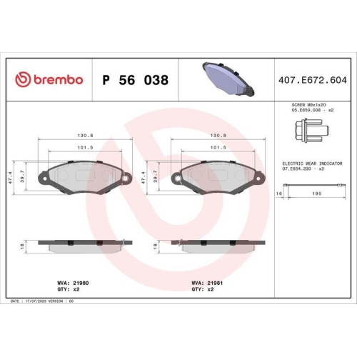 Placute frana Nissan Kubistar Box (X76) 08.03-; Renault Kangoo (Kc0/1) 08.97- , Fata, BREMBO