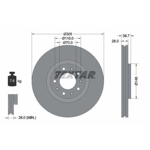 Set disc frana Alfa Romeo 159 (939) 06.05-12.12, 159 Sportwagon (939) 06.05-12.12, Brera (939) 01.06-05.11, Giulietta (940) 04.10-12.20, Giulietta Box / Liftback (940) 04.11-12.20, Spider (939) 03.06-03.11; Chrysler 200 Sedan 06.14-, Fata, 305X28mm, venti