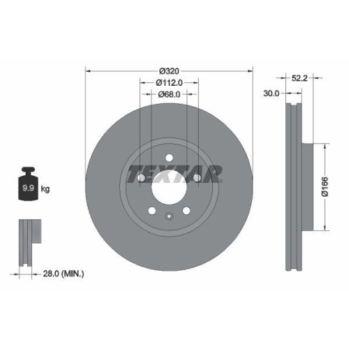 Set disc frana Audi A4 B8 (8k2) 08.07-06.17, A5 (8t3) 06.07-01.17, A5 (8f) 02.09-01.17, Q5 (8rb) 11.08-12.17, Q5 Van (8rb) 11.08-12.17, Fata, 320X30mm, ventilat, TEXTAR
