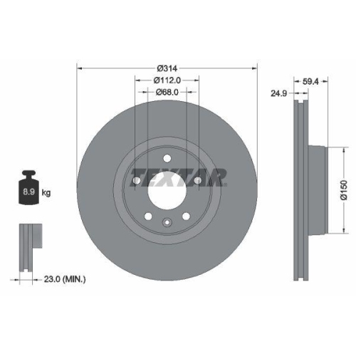 Set disc frana Audi A6 C6 (4f2) 04.04-08.11, A6 C6 Avant (4f5) 11.04-08.11, Fata, 314X24,9mm, ventilat, TEXTAR