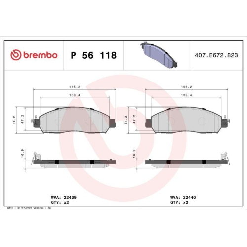 Placute frana Nissan Navara Np300 Pick-Up (D23 D23t) 07.14-, Navara Platform / Chassis (D23) 01.15-; Renault Alaskan 10.16-, Fata, BREMBO