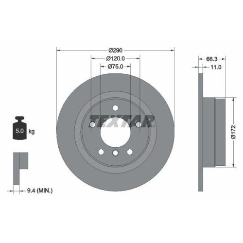 Set disc frana BMW 1 (F20) 07.11-06.19, 1 (F21) 12.11-12.19, 1 Van (F20) 03.15-06.19, 2 Cabriolet (F23) 03.14-06.21, 2 Coupe (F22 F87) 10.12-06.21, Spate, 290X11mm, plin, TEXTAR