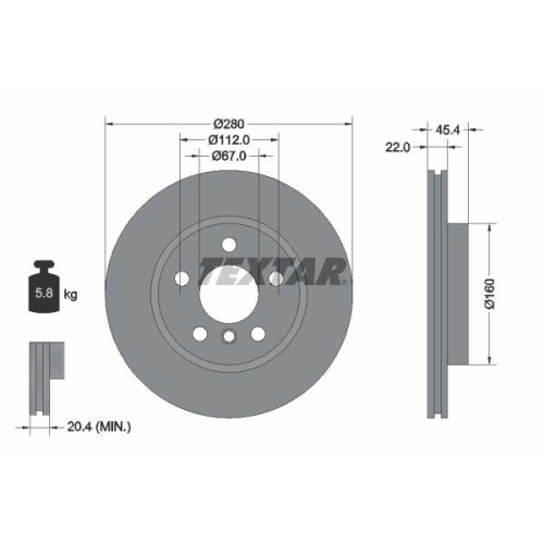 Set disc frana BMW 2 Active Tourer (F45) 11.13-10.21; Mini Mini (F55) 09.13-, Mini (F56) 12.13-, Mini Cabriolet (F57) 11.14-, Mini Clubman (F54) 11.14-, Fata, 280X22mm, ventilat, TEXTAR