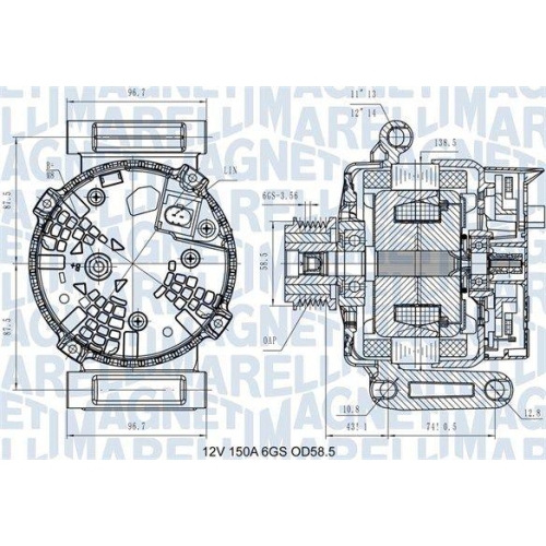 Alternator Citroen: Jumper; Ford: Tourneo Custom (F3), Transit; Peugeot: Boxer, 2.2 HDi, 2.2 TDCI, fulie 59mm, MAGNETI MARELLI