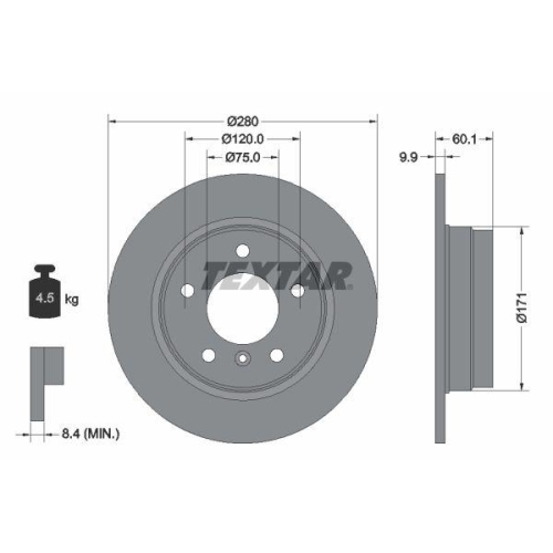 Set disc frana BMW 3 (E36) 09.90-11.98, 3 (E46) 12.97-05.05, 3 Compact (E46) 03.01-02.05, 3 Convertible (E36) 03.93-11.99, 3 Coupe (E36) 10.91-05.99, 3 Coupe (E46) 12.98-07.06, 3 Touring (E36) 08.94-12.99, Spate, 280X9,9mm, plin, TEXTAR