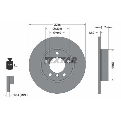 Set disc frana BMW 3 (E36) 09.90-11.98, Z3 Roadster (E36) 10.95-01.03, Fata, 286X12mm, plin, TEXTAR
