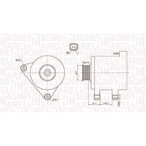 Alternator Citroen C3 1 (Fc, C-Elysee (Dd ); Peugeot 308 Sw 1 (4e, 308 Sw 2 (Lc , 1.4 i, 1.6 VTi 115 (DDNFP0, DDNFP6, DDNFP9), 1.6 BioFlex, 1.6 VTi (LWNFPA), fulie 53mm, MAGNETI MARELLI