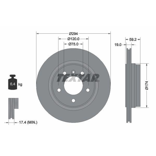 Set disc frana BMW 3 (E46) 12.97-05.05, Spate, 294X19mm, ventilat, TEXTAR
