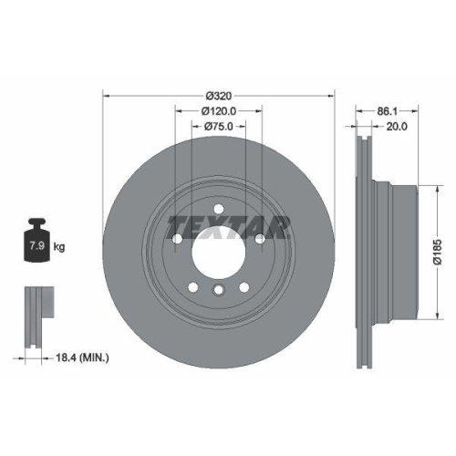 Set disc frana BMW 5 (E60) 12.01-03.10, 5 Touring (E61) 03.04-12.10, Spate, 320X20mm, ventilat, TEXTAR