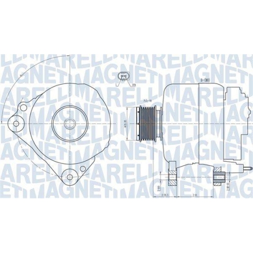 Alternator Audi A3 (8p); Seat: Altea (5p), Ibiza 4, Leon (1p, Skoda: Fabia 2, Octavia 2, Rapid Spaceback (Nh1), Yeti (5l); VW: Caddy 3, Crafter (2e), Eos (1f7), Golf 5, Passat B6, 1.6 TDI, 2.0 TDI, 1.9 TDI, 2.5 TDI, fulie 56mm, MAGNETI MARELLI