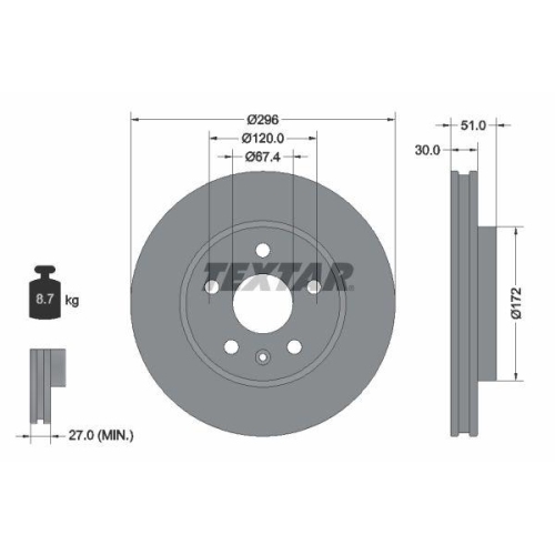 Set disc frana Chevrolet Malibu (V300) 01.12-; Opel Insignia (G09) 07.08-03.17, Insignia A Country Tourer (G09) 07.08-03.17, Insignia Saloon (G09) 07.08-03.17, Insignia Sports Tourer (G09) 07.08-03.17; Saab 9-5 (Ys3g) 01.10-01.12, Fata, 296X30mm, ventilat