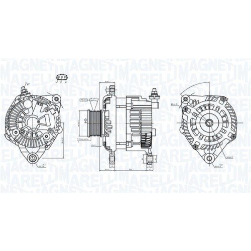 Alternator Nissan Np300 Navara (D40), Pathfinder 3 (R51), 2.5 DCi, 2.5 dCi 4WD, fulie 65mm, MAGNETI MARELLI