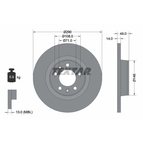 Set disc frana Citroen Jumpy 2 (Vf7) 01.07-03.16-; Fiat Scudo Box (270 272) 01.07-03.16; Peugeot Expert 01.07-; Toyota Proace Box (Mdx) 06.13-03.16, Spate, 290X14mm, plin, TEXTAR