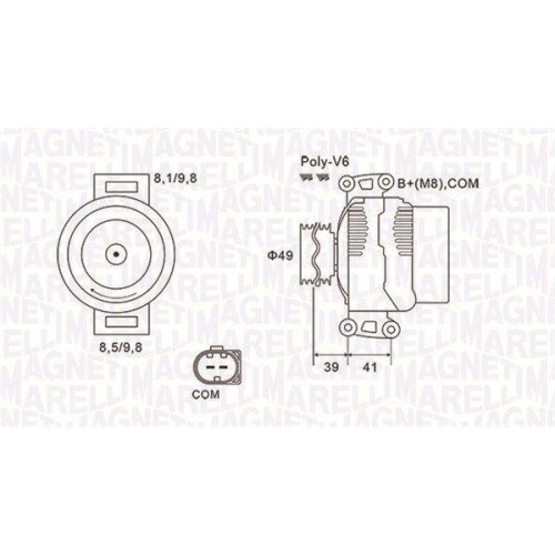 Alternator BMW Seria 1 (E87), 3 (E90), 5 (E60), 6 (E63), 7 (E65), X3 (E83), X5 (E70), 130 i, 325 i, 330 i, 525 i, 530 i, fulie 49mm, MAGNETI MARELLI