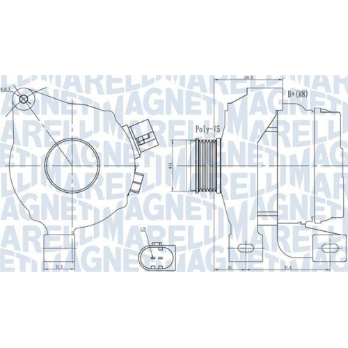 Alternator Volvo S60 2 (134), S80 2 (124), V60 1 (155), V70 3 (135), Xc60 1 Suv (156), Xc70 2 (136), D4 AWD, 2.4 D, 2.5 T, 2.5 T FlexFuel, D5, 2.5 T Flexifuel, D5 AWD, 2.4 D / D4 AWD, T5 AWD, fulie 54mm, MAGNETI MARELLI