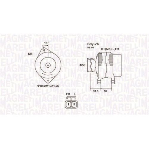 Alternator Hyundai: i20 (Ib), i30 (Fd), Veloster (Fs); Kia: Carens 3 (Un), Cee'd (Jd), Soul 1 (Am), 1.4, 1.6, fulie 58mm, MAGNETI MARELLI