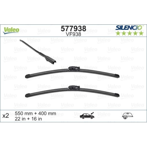 Set stergatoare parbriz Valeo 577938 DACIA DOKKER, 07.2015-; LODGY, 12.2015-2022; RENAULT EXPRESS, 05.2021-, 550 + 400 mm