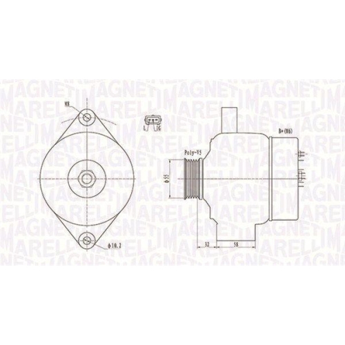 Alternator Opel: Agila (B) (H08); Suzuki: Grand Vitara 1 (Ft), Splash (Ex), Swift 3 (Mz), SX4 (Ey), 1.0, 1.2, 1.3, 1.5, 1.6 VVT, 2.0 4x4, fulie 55mm, MAGNETI MARELLI