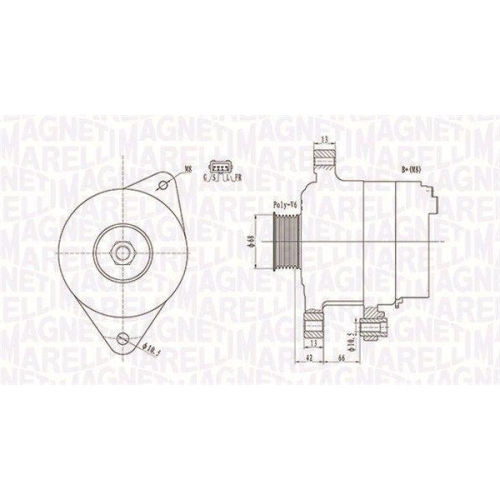 Alternator Mitsubishi L200 / Triton (Ka T, L200 / Triton (Kj , 2.5 DI-D (KA4T), 2.5 DI-D 4WD, fulie 65mm, MAGNETI MARELLI