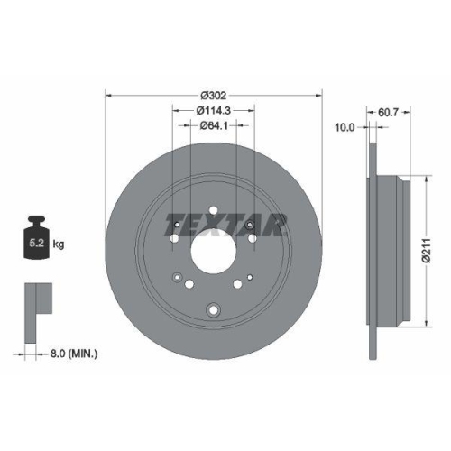Set disc frana Honda Cr-V 3 (Re) 06.06-, Cr-V 4 (Rm) 01.12-, Spate, 302X10mm, plin, TEXTAR