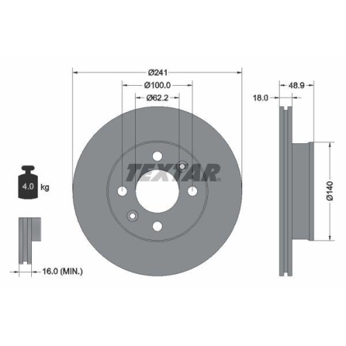 Set disc frana Hyundai I10 I (Pa) 10.07-05.18, I10 2 (Ba Ia) 08.13-12.21, I10 2 Sedan 12.13-; Kia Picanto I (Sa) 04.04-05.12, Picanto 2 (Ta) 05.11-05.17, Fata, 241X18mm, ventilat, TEXTAR
