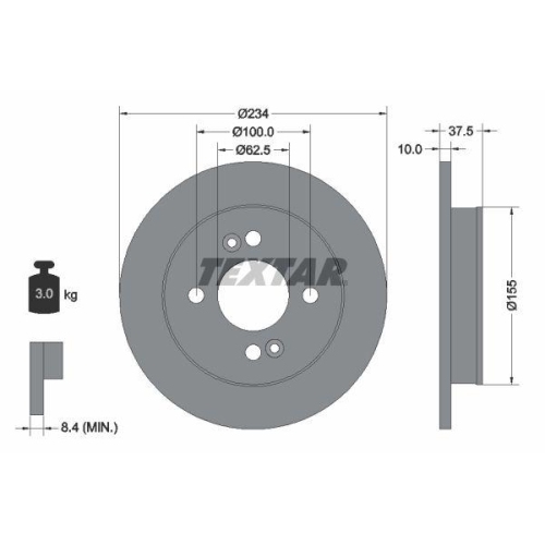 Set disc frana Hyundai I10 I (Pa) 10.07-05.18, I10 2 Sedan 12.13-; Kia Picanto I (Sa) 04.04-05.12, Picanto 2 (Ta) 05.11-05.17, Picanto 3 (Ja) 03.17-, Spate, 234X10mm, plin, TEXTAR