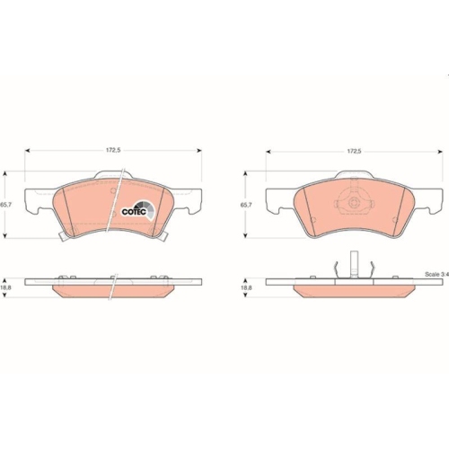 Placute frana Chrysler Voyager 4 (Rg, Voyager 4 Van (S ); Dodge Caravan (Rg ), 2.4, 2.5 CRD, 2.8 CRD, 3.3, 3.3 AWD, 3.8, 3.8 AWD, 3.8 (SYX53), punte fata, cu senzor uzura, TRW