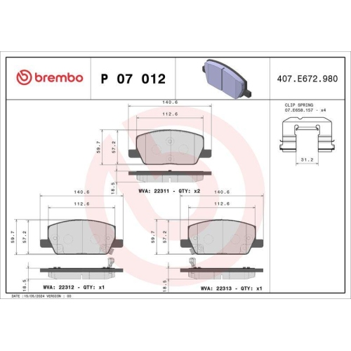Placute frana Opel Insignia B Country Tourer (Z18) 06.17-, Insignia B Grand Sport (Z18) 03.17-, Insignia B Sports Tourer (Z18) 03.17-, Insignia B Sports Tourer Estate Van (Z18) 03.17-, Mokka / Mokka X (J13) 06.12-, Fata, BREMBO
