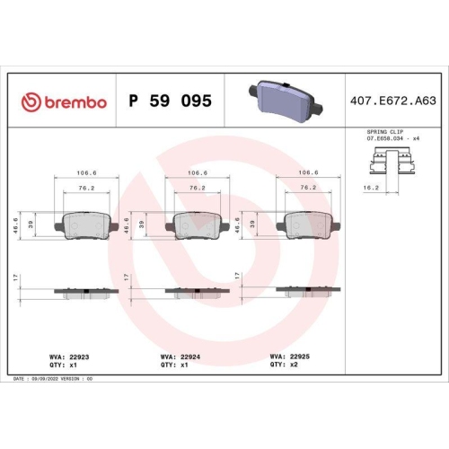 Placute frana Opel Insignia B Country Tourer (Z18) 06.17-, Insignia B Grand Sport (Z18) 03.17-, Insignia B Sports Tourer (Z18) 03.17-, Insignia B Sports Tourer Estate Van (Z18) 03.17-, Spate, BREMBO