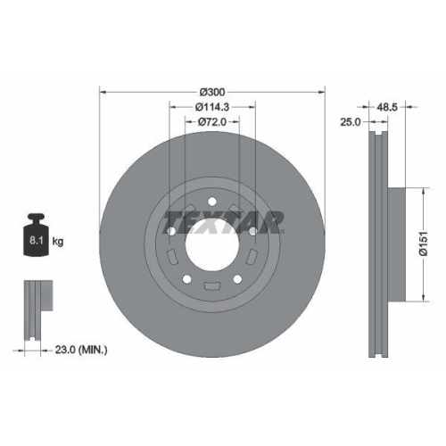 Set disc frana Mazda 3 (Bk) 10.03-12.09, 3 (Bl) 12.08-09.14, 5 (Cr19) 02.05-12.10, 5 (Cw) 06.10-, Fata, 300X25mm, ventilat, TEXTAR