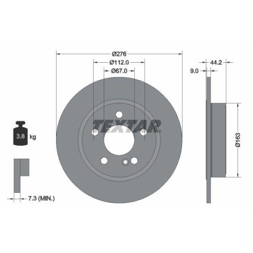 Set disc frana Mercedes Clasa A (W176) 06.12-05.18, B-Class Sports Tourer (W246 W242) 10.11-12.18, Cla Coupe (C117) 01.13-03.19, Spate, 276X9mm, plin, TEXTAR