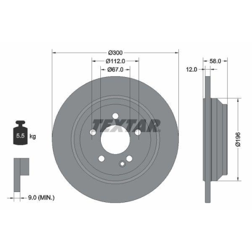 Set disc frana Mercedes Eqv (W447) 06.20-, V-Class (W447) 03.14-, Vito Box (W447) 10.14-, Vito Mixto Extended Double Cabine Truck (W447) 10.14-, Vito Tourer (W447) 10.14-, Spate, 300X12mm, plin, TEXTAR