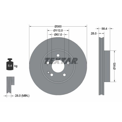 Set disc frana Mercedes V-Class (W447) 03.14-, Viano (W639) 09.03-, Vito / Mixto Box (W639) 08.03-, Vito Box (W447) 10.14-, Vito Bus (W639) 09.03-, Vito Mixto Extended Double Cabine Truck (W447) 10.14-, Vito Tourer (W447) 10.14-, Fata, 300X28mm, ventilat,