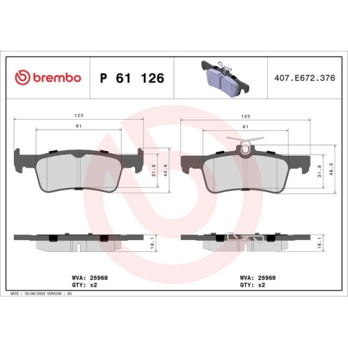 Placute frana Peugeot 308 Box / Liftback (Lb) 03.15-, 308 2 (Lb Lp Lw Lh L3) 09.13-06.21, 308 Sw 2 (Lc Lj Lr Lx L4) 03.14-06.21, 308 Sw 2 Box / Estate (Lc) 04.14-, Spate, BREMBO