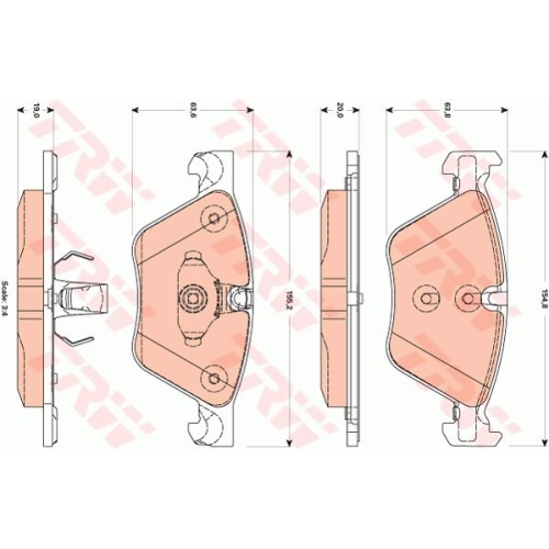 Set placute frana Trw GDB1882, parte montare : Punte fata