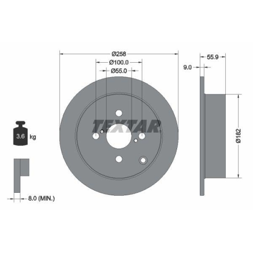 Set disc frana Toyota Corolla E12) 01.01-04.08, Corolla Estate ( E12) 03.01-12.08, Corolla Sedan ( E12) 08.00-12.08, Spate, 258X9mm, plin, TEXTAR