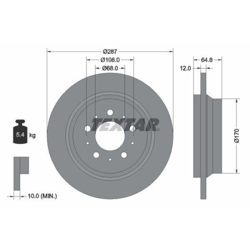 Set disc frana Volvo S60 I (384) 07.00-04.10, S80 I (184) 05.98-02.08, V70 2 (285) 11.99-12.08, Xc70 I Cross Country (295) 10.97-10.07, Spate, 287X12mm, plin, TEXTAR