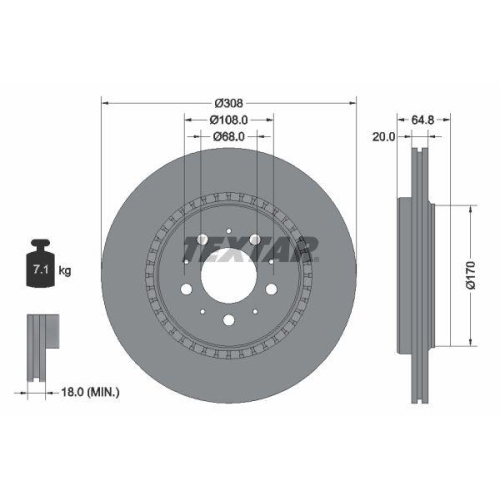 Set disc frana Volvo Xc90 I (275) 06.02-01.15, Xc90 I Van (275) 06.02-01.15, Spate, 308X20mm, ventilat, TEXTAR