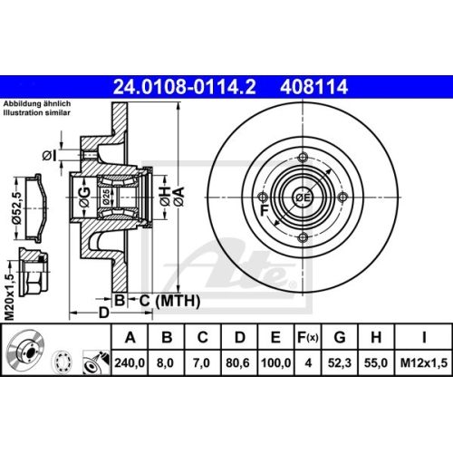 Disc frana Ate 24010801142, parte montare : Punte spate