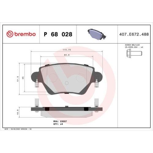 Placute frana Renault Kangoo (Kc0/1) 08.97- , Spate, BREMBO