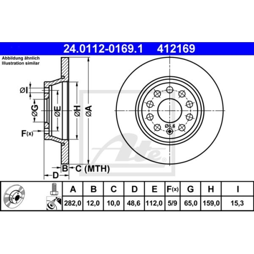 Disc frana Audi A3, 05.2003-08.2012, Q3, Seat Alhambra, Altea, Leon, Toledo, Skoda Octavia, Superb, Yeti, Vw Cc, Eos, Passat, Tiguan, Touran, ATE