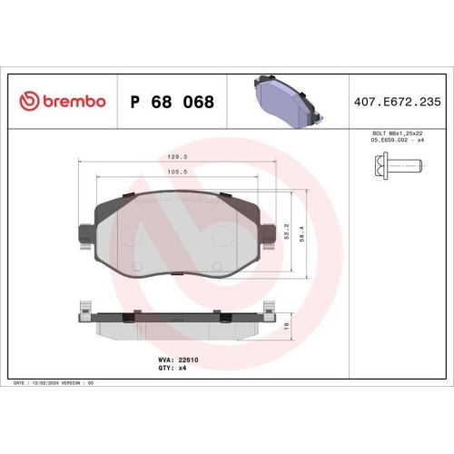 Placute frana Renault Megane 4 Grand Coupe 10.16-, Megane 4 Grandtour (K9a/M/N) 04.16-, Megane 4 Liftback (B9a/M/N) 11.15-, Megane 4 Sedan 10.16-, Fata, BREMBO