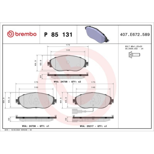 Placute frana Seat Alhambra (710 711) 06.10-12.22, Alhambra Van (711) 06.10-06.23; Vw Cc B7 (358) 11.11-12.16, Golf 7 (5g1) 08.12-03.21, Passat B7 (362) 08.10-12.15, Passat B8 (3g2 Cb2) 08.14-, Passat B8 Variant (3g5 Cb5) 08.14-, Passat Cc B6 (357) 02.08-