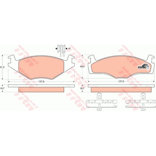 Set placute frana Trw GDB454, parte montare : Punte fata