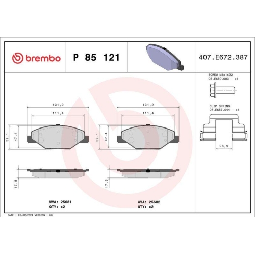Placute frana Skoda Fabia 2 (542) 12.06-12.14 , Fabia 3 (Nj3) 08.14-06.21 , Fabia 3 Praktik (Nj5) 08.14-12.22, Rapid (Nh3 Nk3 Nk6) 07.12-03.22; Vw Polo 5 Sedan (602 604 612 614) 05.09-, Fata, BREMBO