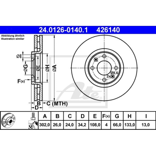 Disc frana Ate 24012601401, parte montare : Punte fata