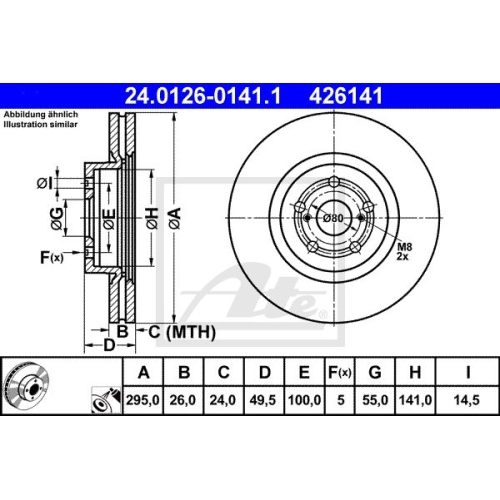 Disc frana Toyota Avensis, 04.2003-11.2008, ATE