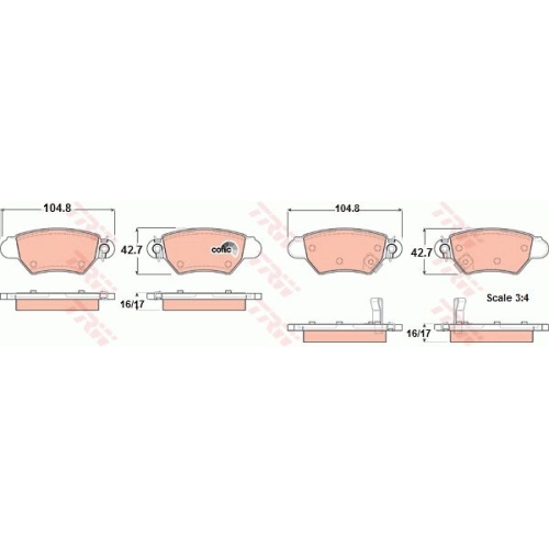 Set placute frana Trw GDB1352, parte montare : Punte spate